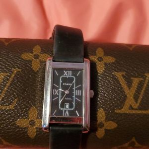 FOSSIL Steel PR-5146 Genuine Leather Quartz Analog Unisex Watch‎ New Battery